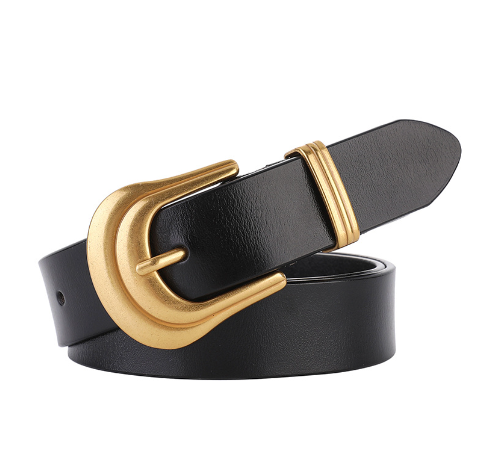 Street Wave Women Leather Belt Old Money Style Western Buckle Durable Premium Black