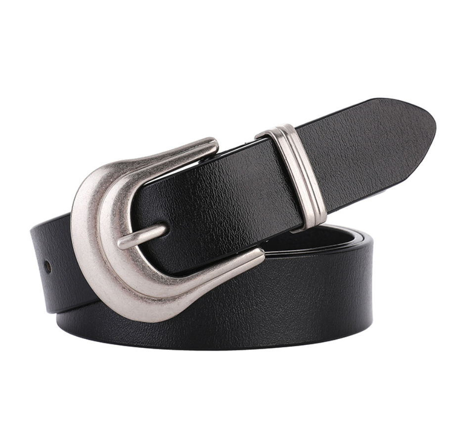Street Wave Women Leather Belt Old Money Style Western Buckle Durable Premium Black