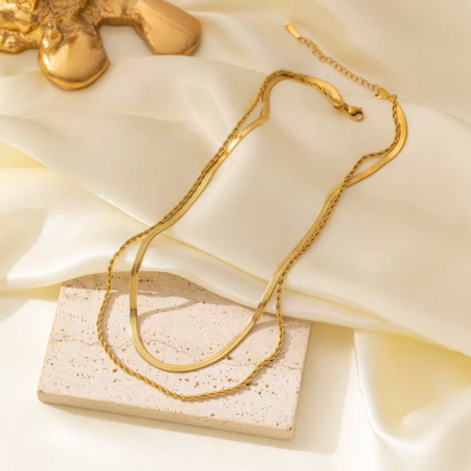 Gold Tone Double Layer Necklace For Women Old Money Style By Streetwave Elegant Titanium Steel