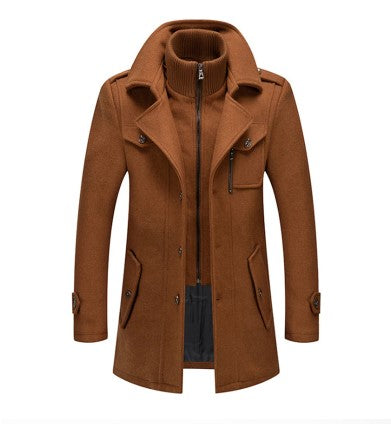 Street Wave Mens Wool Blend Trench Coat With Double Breasted Front Warmth