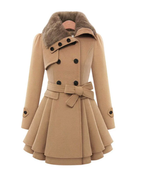 Street-wave Wool Blend Coat With Double Breasted Design And Belt Flattering Fit For Women