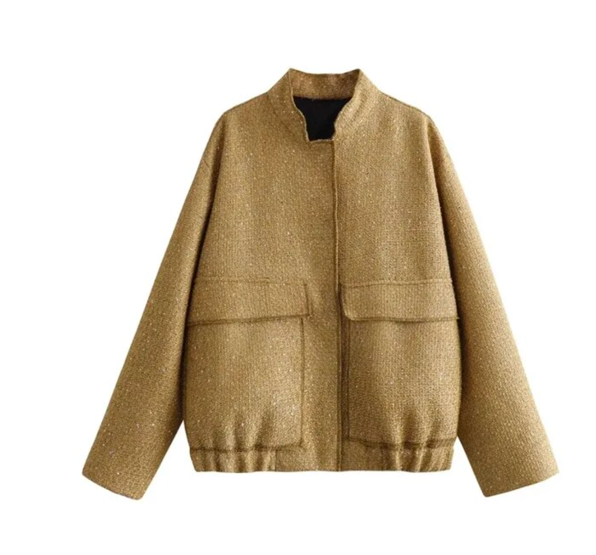 Street-Wave Gold Sequin Bomber Jacket For Trendsetters, Iconic Shine With Effortless Comfort
