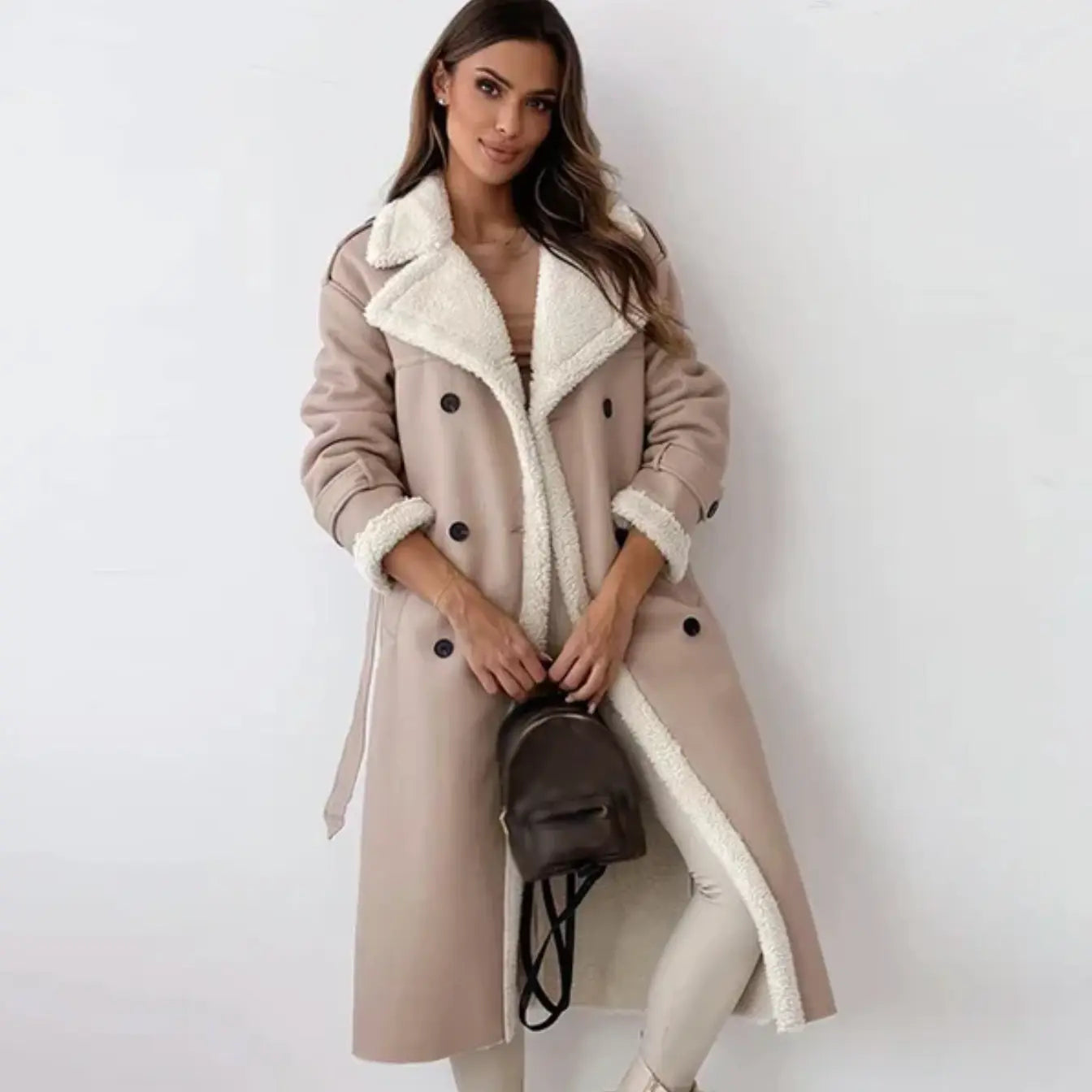 Streetwave Long Shearling Coat With Fleece Lining And Teddy Collar For Women Luxurious Warmth And Timeless Style