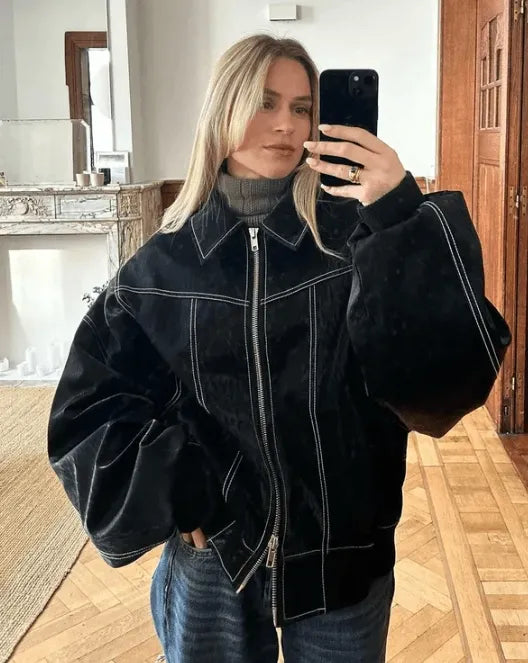 Street-Wave Leather Jacket For Women Rugged Yet Chic All Season Style With Timeless Edge And Comfort