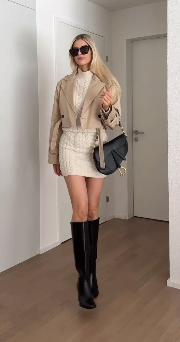Street Wave Cropped Trench Coat For Autumn Winter Fashion Elegant Layering Piece For Modern Women