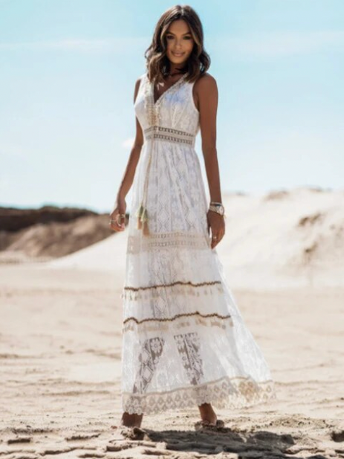 Street Wave Boho Maxi Dress With Vneck And LaceUp For Women Effortless Bohemian Chic