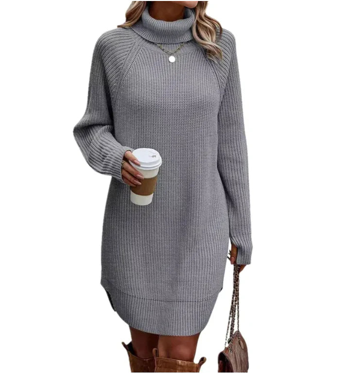 Street-Wave Knitted Sweater Dress With Turtleneck For Women Cozy Chic Knit Dress