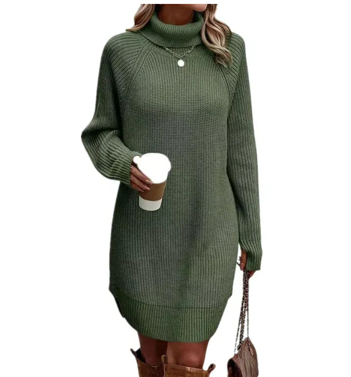 Street-Wave Knitted Sweater Dress With Turtleneck For Women Cozy Chic Knit Dress