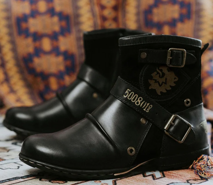 Street Wave Boots Men Leather Ankle Boots With Buckle Straps Durable Retro Style All Day Comfort