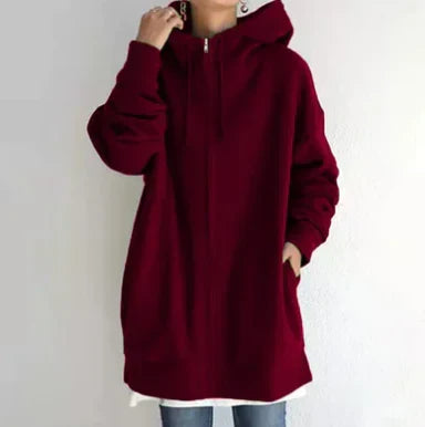 Street-Wave Women's Zip Hoodie Cozy Oversized Winter Pullover With Front Pockets
