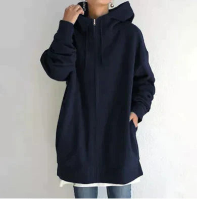 Street-Wave Women's Zip Hoodie Cozy Oversized Winter Pullover With Front Pockets