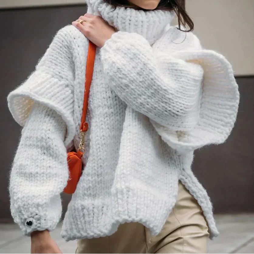 Street-wave Cozy Chunky Knit Pullover For Women With Relaxed Oversized Fit Timeless Style Soft Warmth