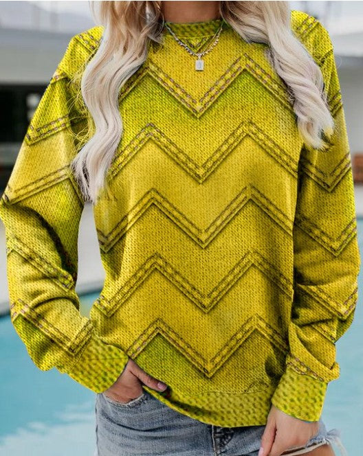 Street-Wave Denim Zigzag Sweatshirt Soft Cozy Everyday Wear for Casual Women Outfits