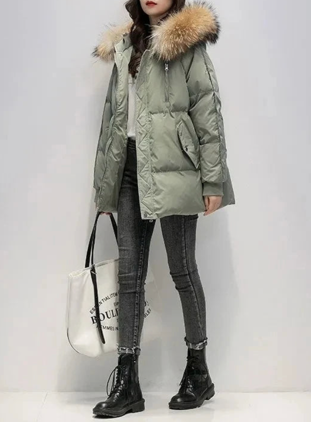 Street-wave Fur Hooded Puffer Coat For Women With Plush Fur Trim Warm Winter Parka