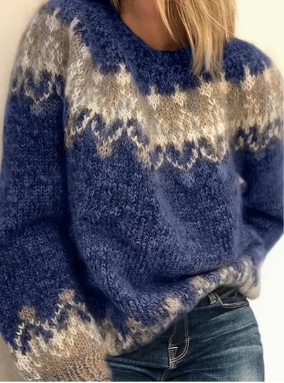Street-Wave Larra Crew Neck Knit Sweater For Modern Women Elegant Pattern Cozy Comfort