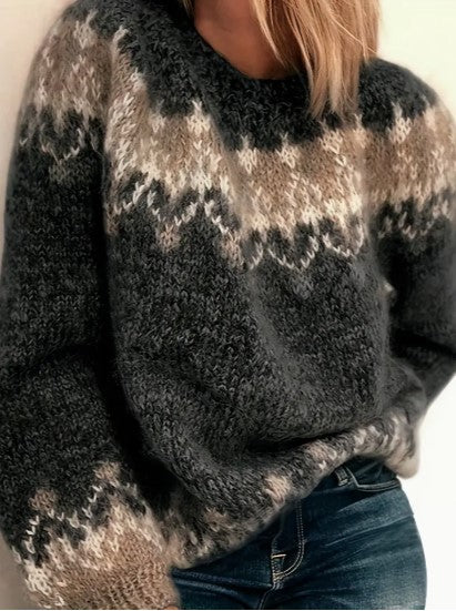 Street-Wave Larra Crew Neck Knit Sweater For Modern Women Elegant Pattern Cozy Comfort