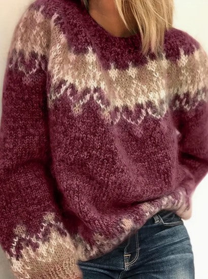 Street-Wave Larra Crew Neck Knit Sweater For Modern Women Elegant Pattern Cozy Comfort