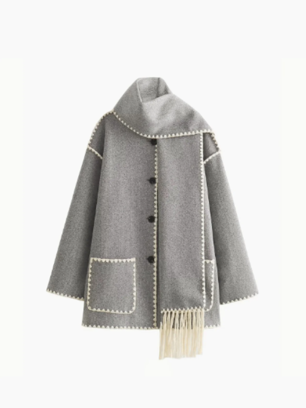 Street-wave Cozy Wool Coat With Tassel Scarf For Fashion-Forward Women Warm Luxurious Outerwear