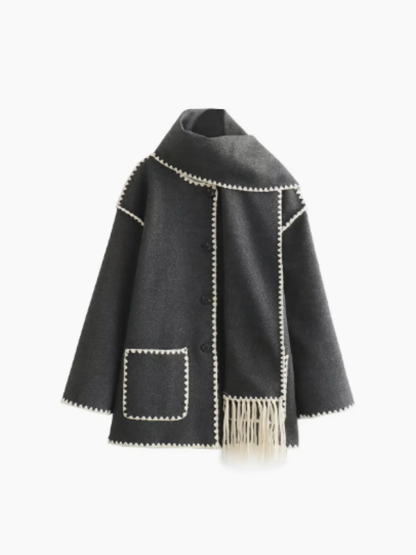 Street-wave Cozy Wool Coat With Tassel Scarf For Fashion-Forward Women Warm Luxurious Outerwear