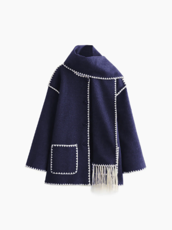 Street-wave Cozy Wool Coat With Tassel Scarf For Fashion-Forward Women Warm Luxurious Outerwear