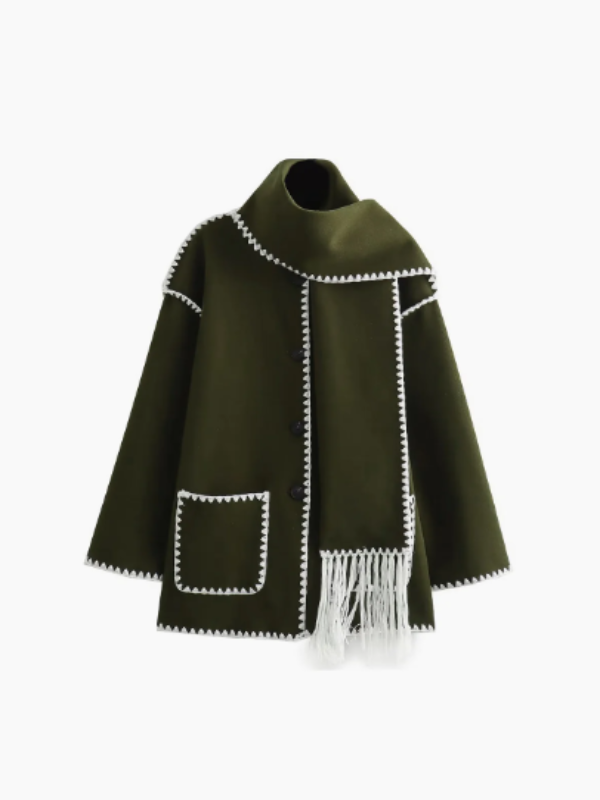 Street-wave Cozy Wool Coat With Tassel Scarf For Fashion-Forward Women Warm Luxurious Outerwear