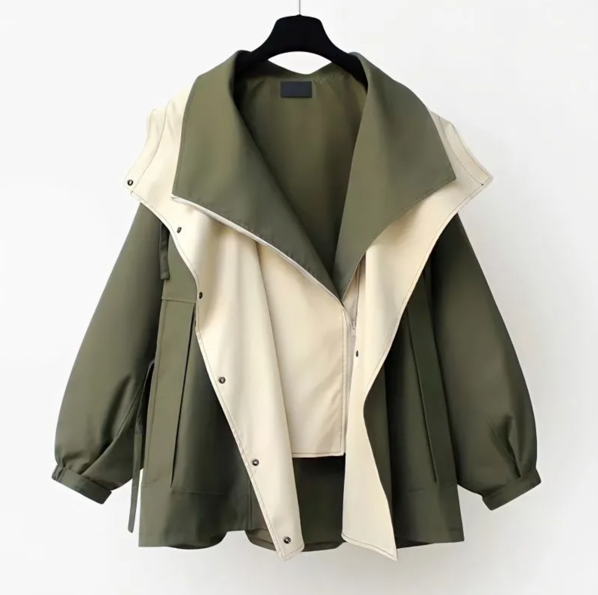 Street Wave Lightweight Olive Green Hooded Jacket With Two Tone Collar For Everyday Wear