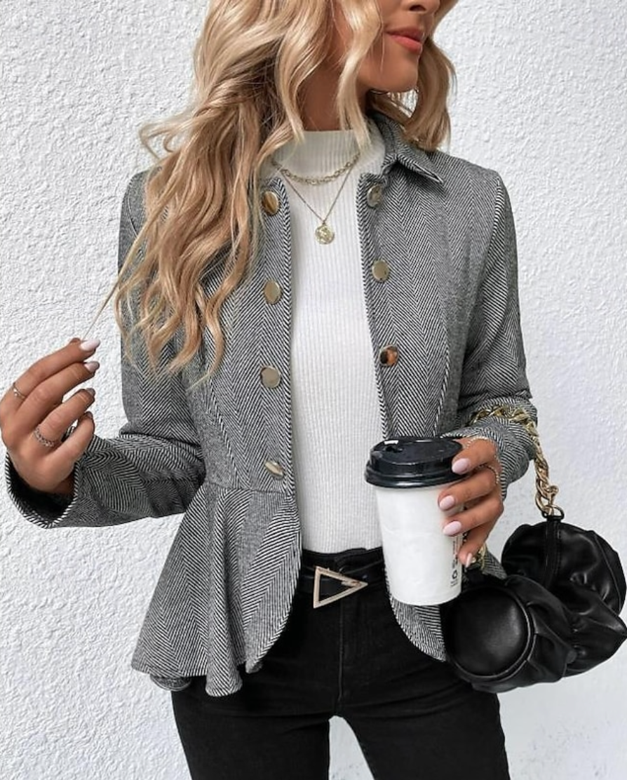 Street-Wave Herringbone Blazer Jacket Women Chic Tailored Fit Timeless Wardrobe Essential