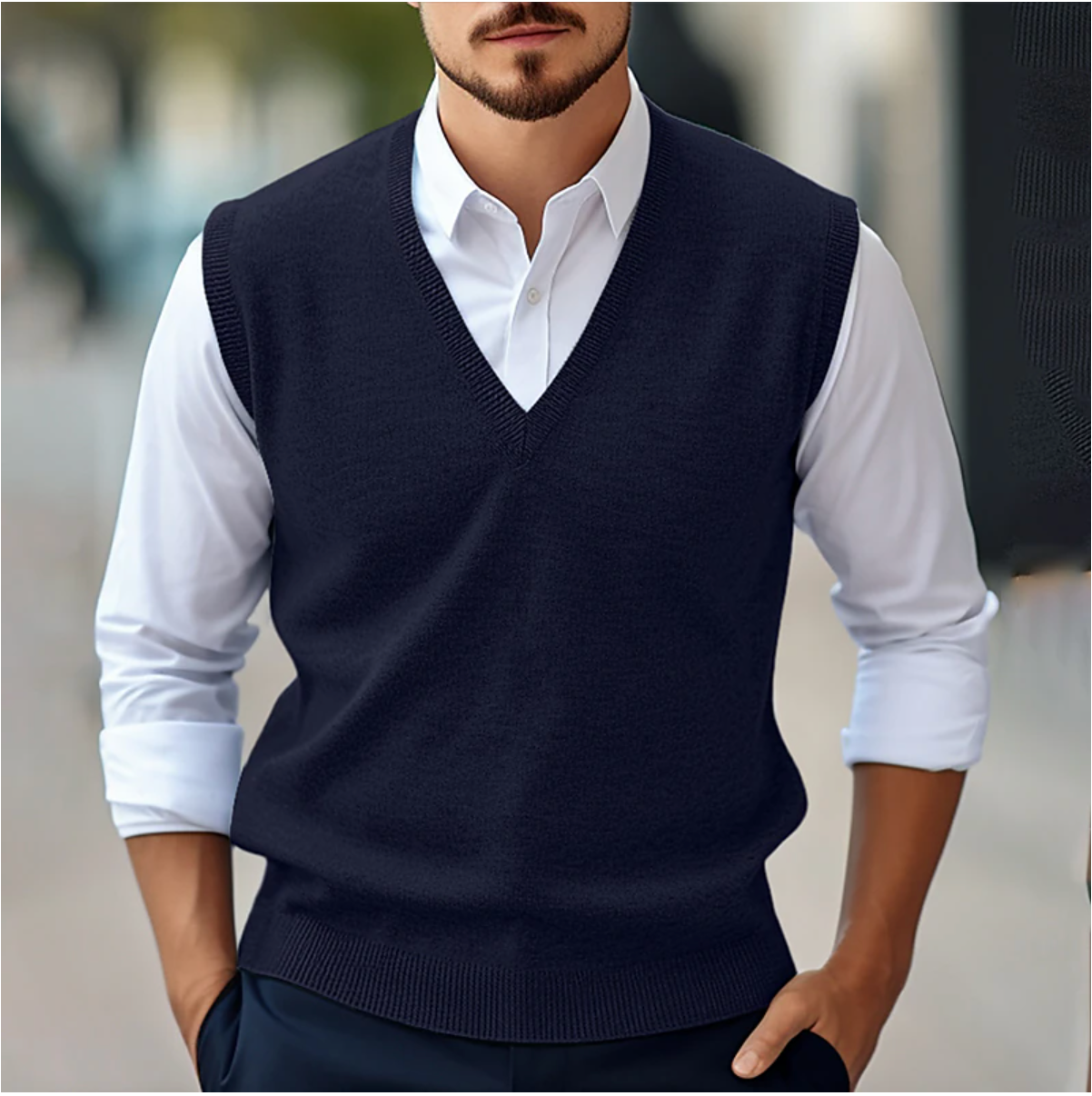 Men's Vest Sweater Classic Fit Fine Knit V Neck Ribbed Edges For Layering Wardrobe Essential