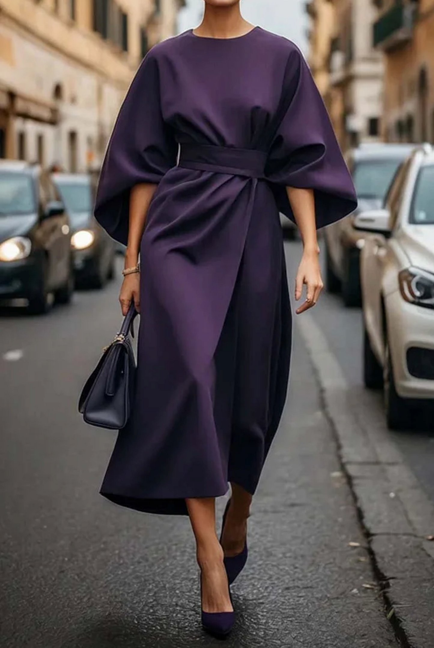 Grace Lantern Sleeve Belt Dress Street Wave For Formal Events