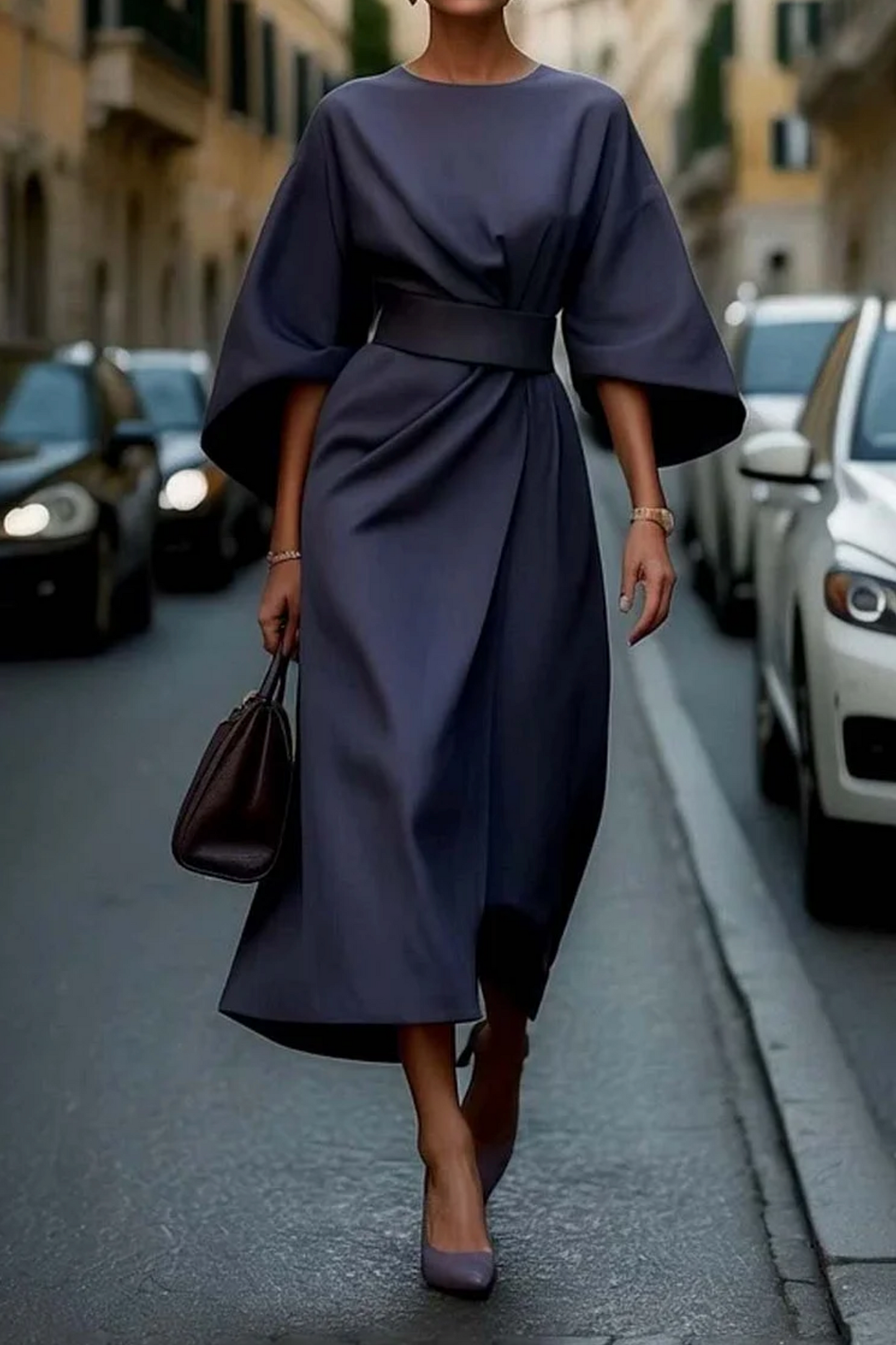 Grace Lantern Sleeve Belt Dress Street Wave For Formal Events