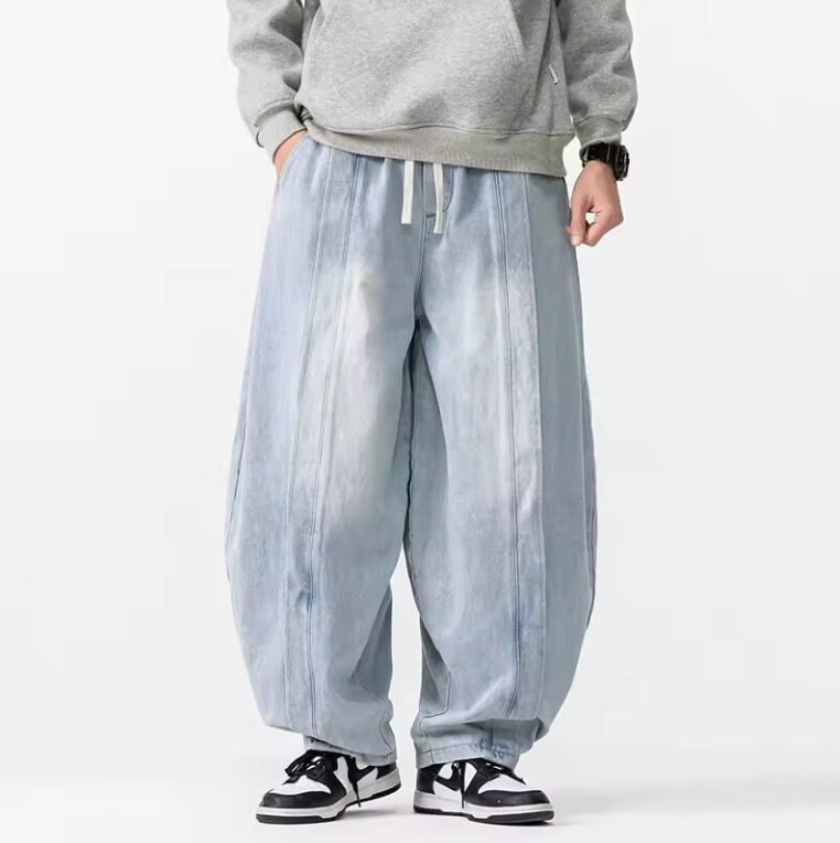 Renzo Wide Leg Denim Pants Street-Wave Relaxed Fit Premium Denim Solid Wash For Versatile Style