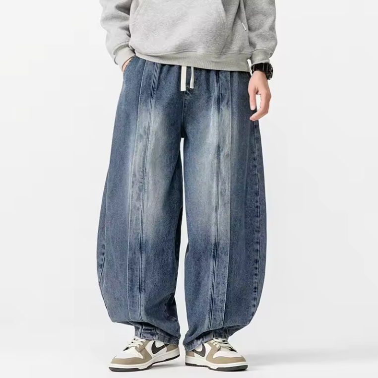 Renzo Wide Leg Denim Pants Street-Wave Relaxed Fit Premium Denim Solid Wash For Versatile Style