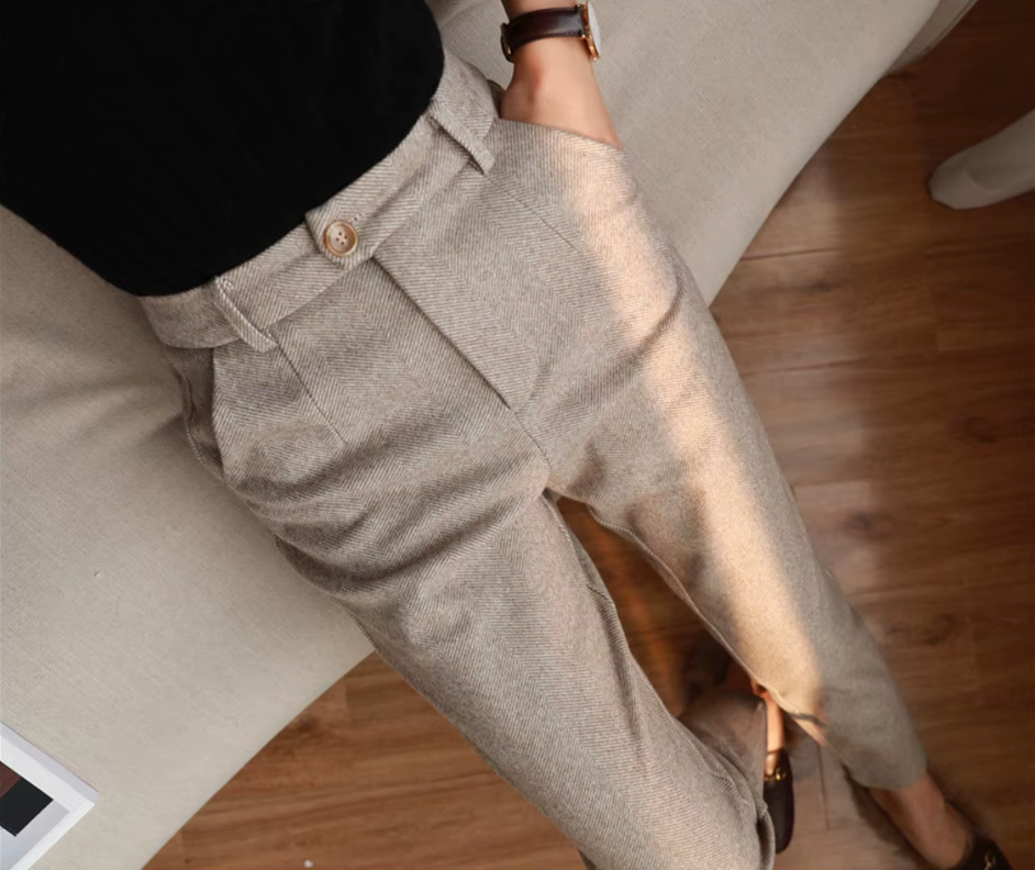Verona Tailored Pencil Pants With High Waist Wool Texture For Refined Office And Everyday Wear