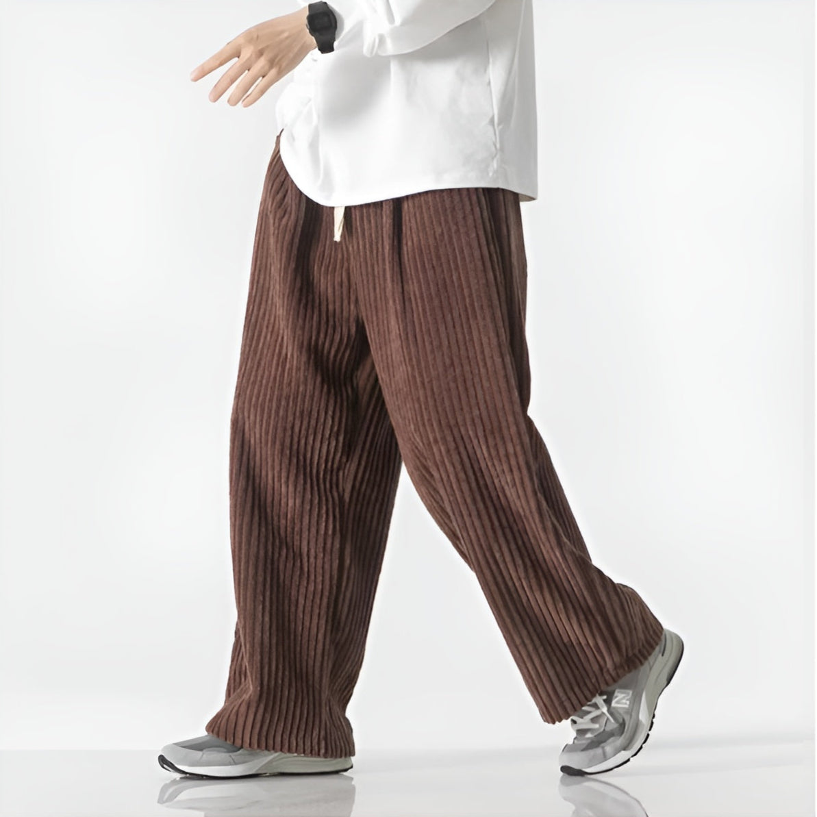 Street-Wave Drift Relaxed Corduroy Pants - Densely Ribbed Texture For Depth And Elastic Drawstring Waist