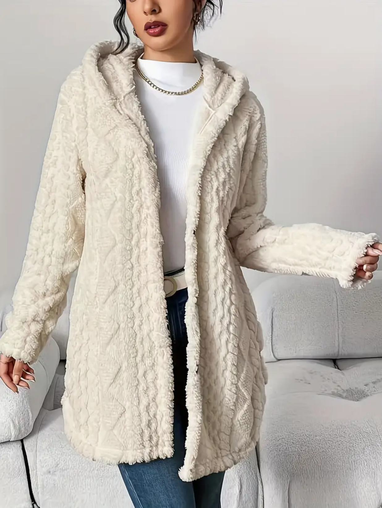 Street-Wave Plus Size Oversized Teddy Vest With Hood For Women Cozy Plush Outerwear