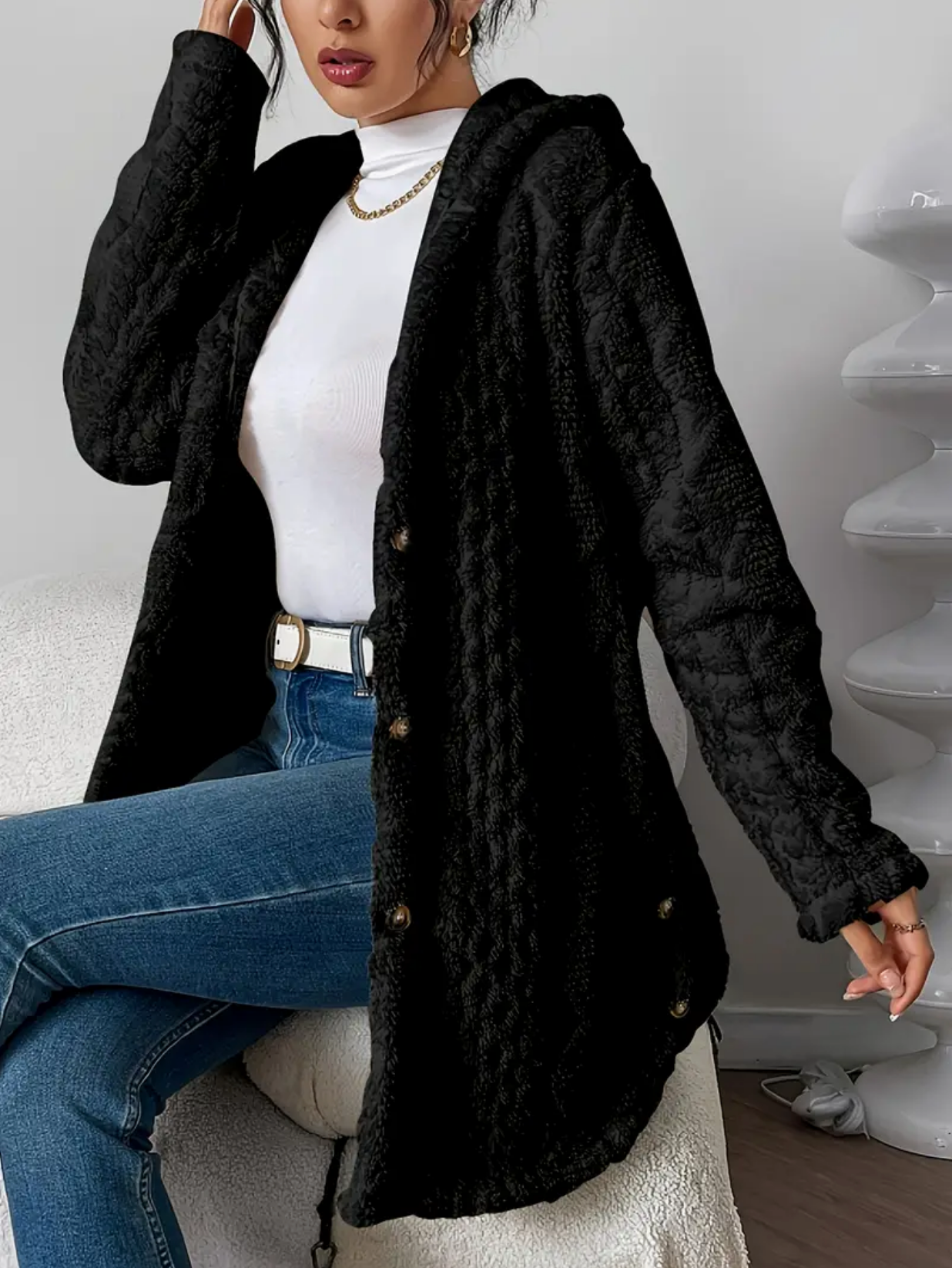 Street-Wave Plus Size Oversized Teddy Vest With Hood For Women Cozy Plush Outerwear