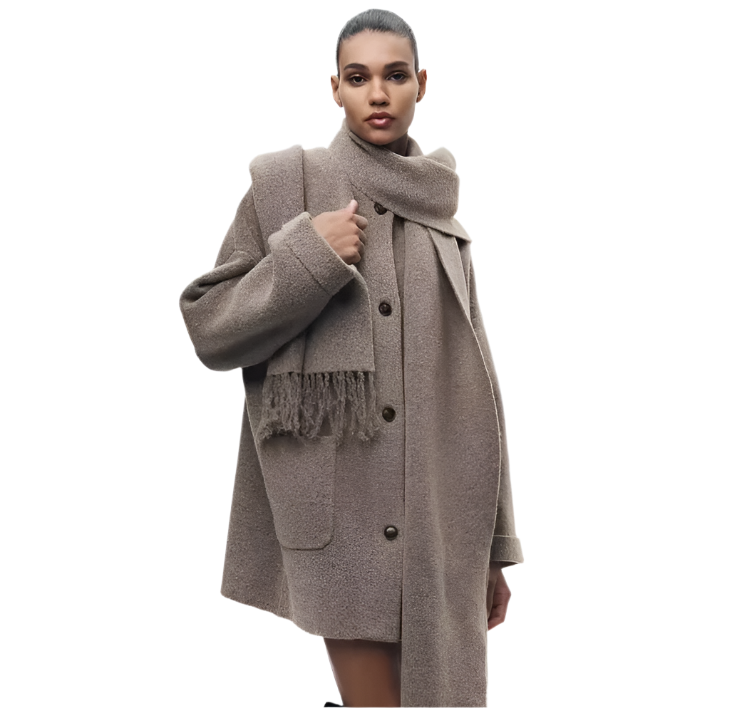 Street Wave Cardigan With Built In Scarf For Women Cozy Warmth And Effortless Chic Layering
