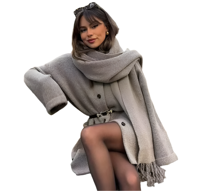Street Wave Cardigan With Built In Scarf For Women Cozy Warmth And Effortless Chic Layering