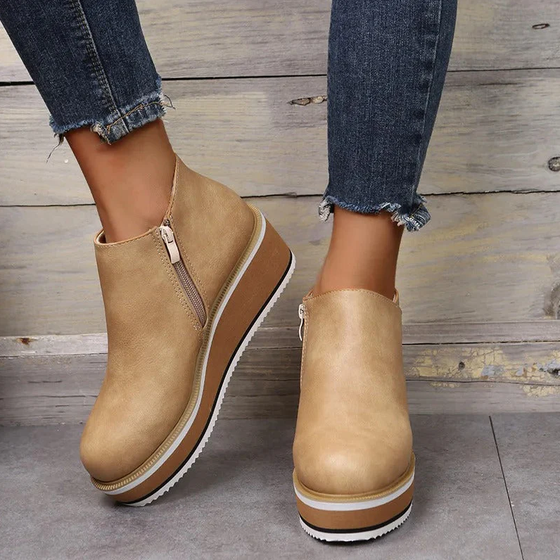 Street-Wave Platform Ankle Boots For Women With Wedge Heel Comfort And Trendy Eco Friendly Leather