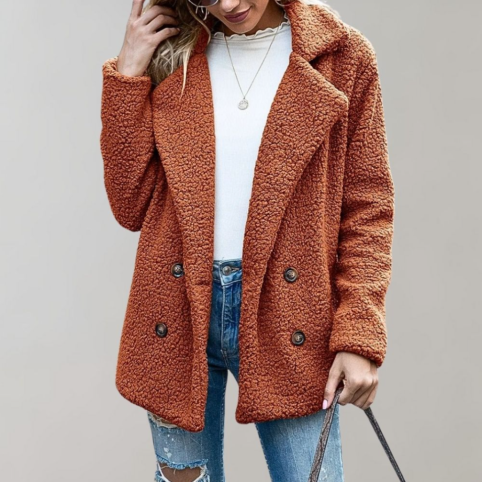 Street-Wave Teddy Coat For Women Warm Plush Jacket With Button Front Cozy Shearling Style