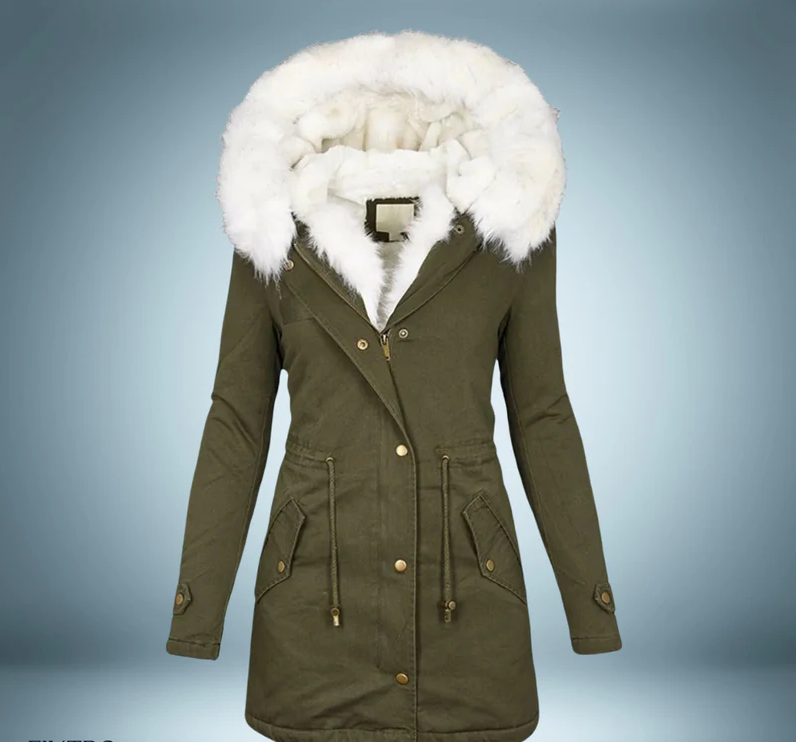 Street Wave Womens Luxury Fur Collared Parka Warm Cozy Winter Coat For Chic Style