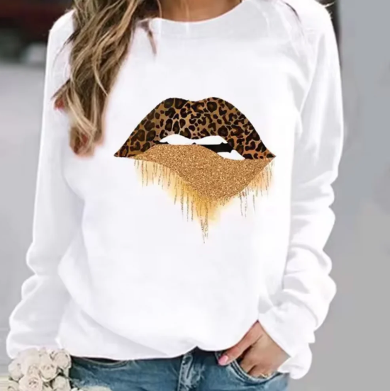 Street Wave Leopard Lip Print Cotton Sweatshirt For Trendy Streetwear Lovers Ultra Comfortable All Day Wear