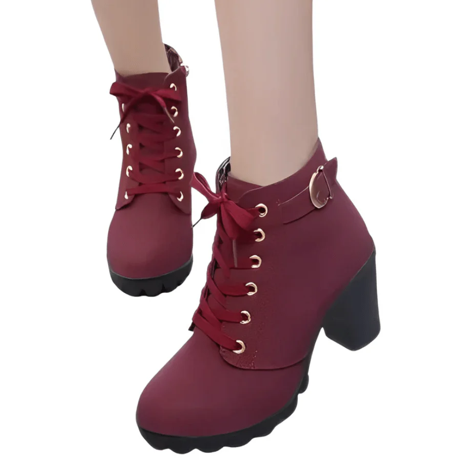 Street Wave Womens Lace Up Ankle Boots With Zipper And Block Heel Comfortable All Day Wear Eco Friendly