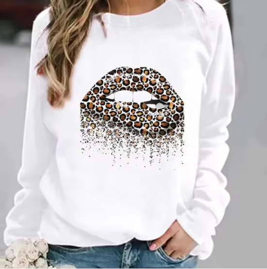 Street Wave Leopard Lip Print Cotton Sweatshirt For Trendy Streetwear Lovers Ultra Comfortable All Day Wear