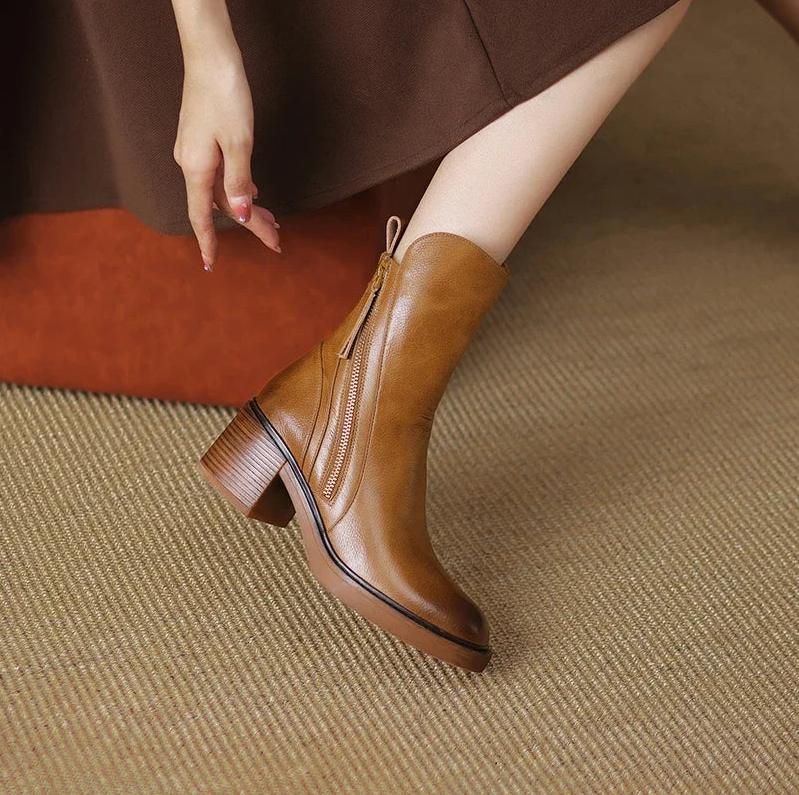 Streetwave Leather Block Heel Ankle Boots For Women Timeless Comfort And Modern Style