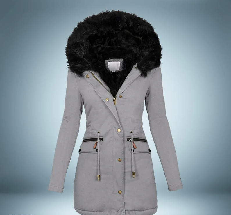Street Wave Womens Luxury Fur Collared Parka Warm Cozy Winter Coat For Chic Style