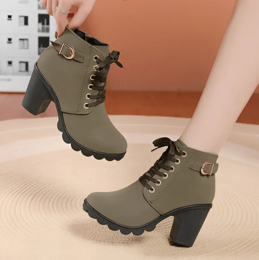 Street Wave Womens Lace Up Ankle Boots With Zipper And Block Heel Comfortable All Day Wear Eco Friendly