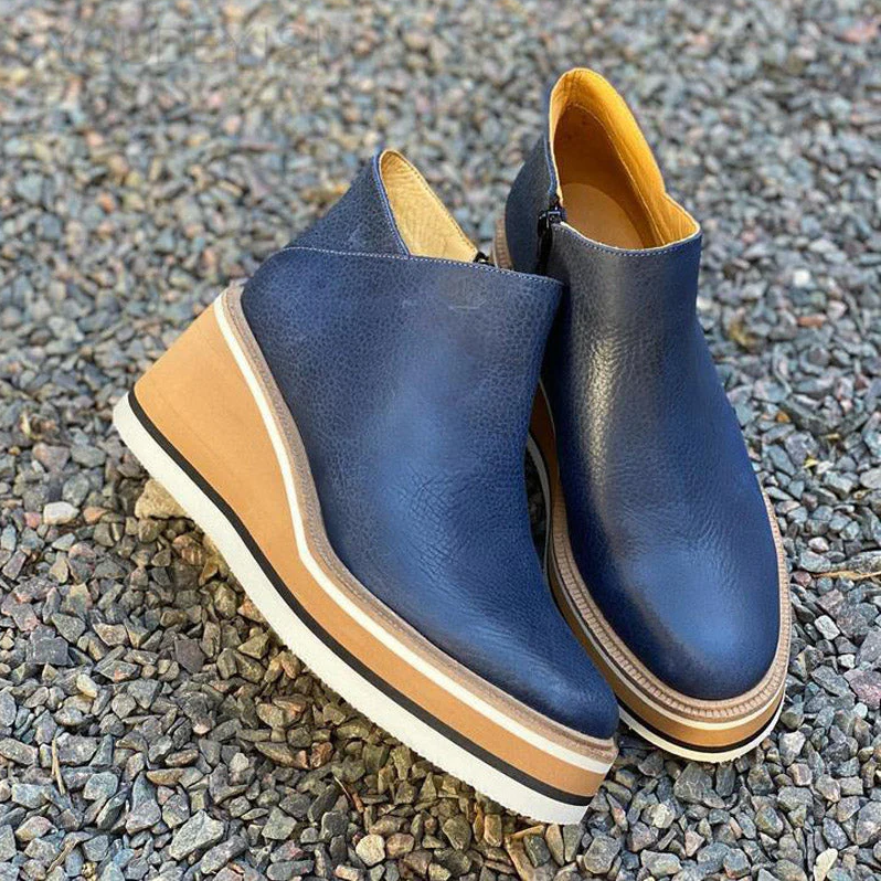 Street-Wave Platform Ankle Boots For Women With Wedge Heel Comfort And Trendy Eco Friendly Leather