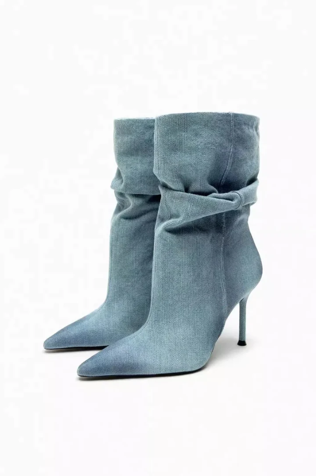 Street-wave Elyce Denim High Heel Boots For Women Trendy Durable Design With Elegant Shaft