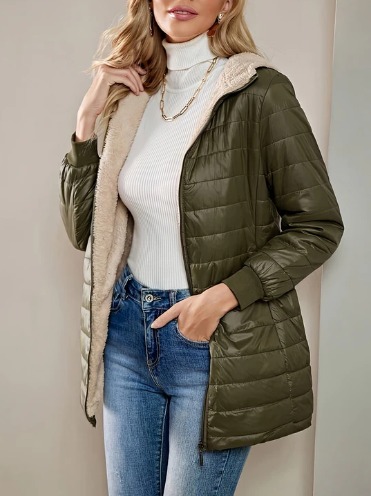 Street-Wave Women Warm Puffer Winter Coat With Cozy Fleece Lining Stylish Hooded Jacket
